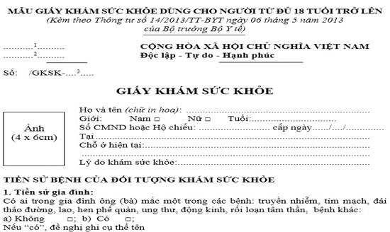 giấy khám sức khỏe đi làm