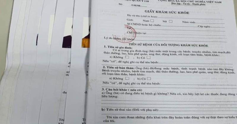 mẫu giấy khám sức khỏe