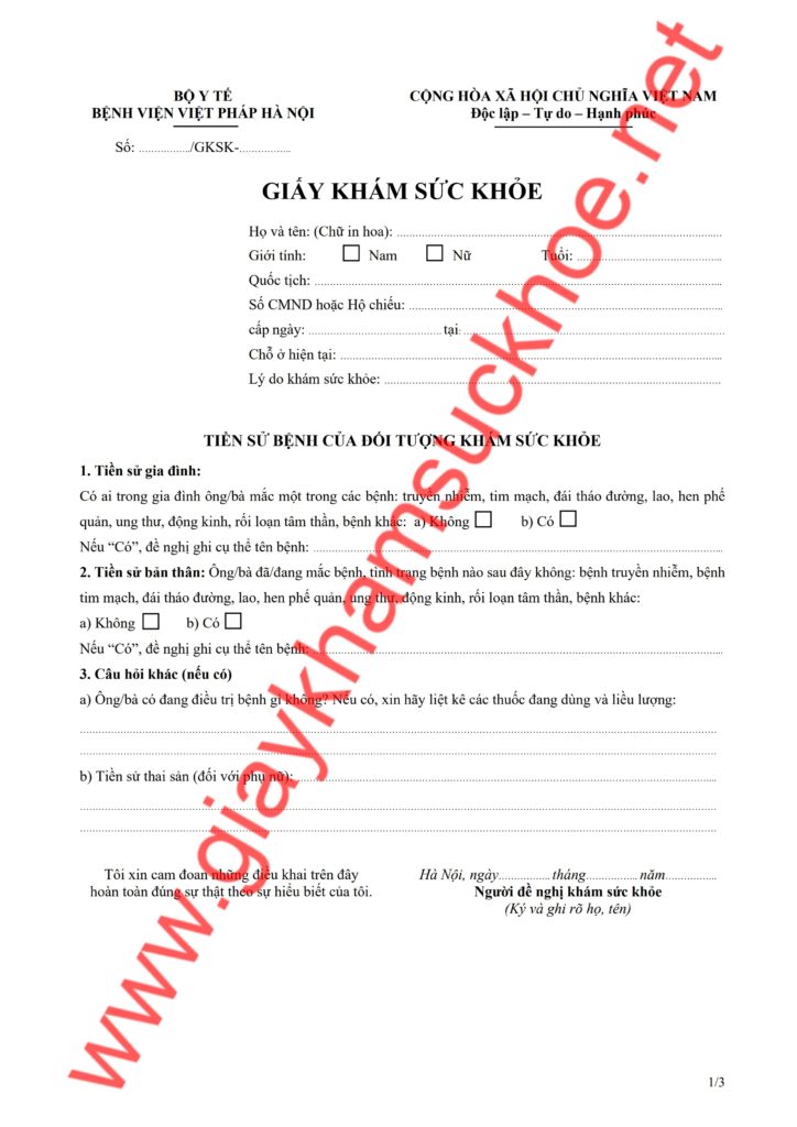 Giấy khám sức khỏe xin việc
