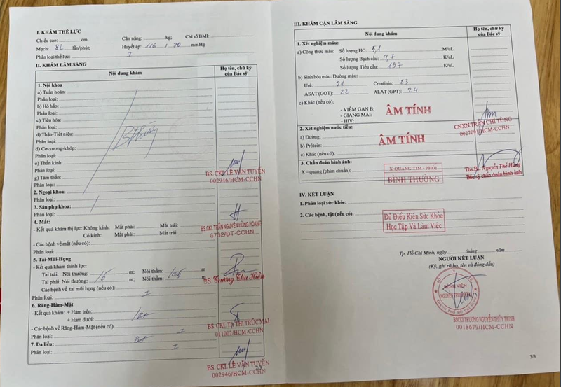 giấy khám sức khỏe thẻ xanh mới nhất 2025