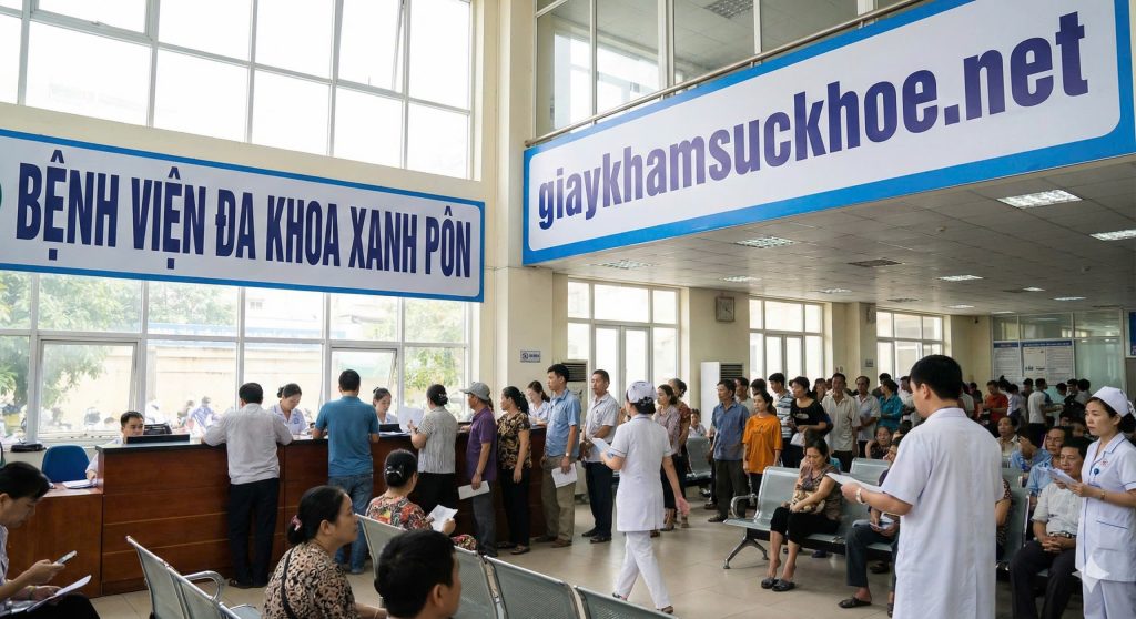 Xếp hàng Làm giấy khám sức khỏe bv Xanh Pôn